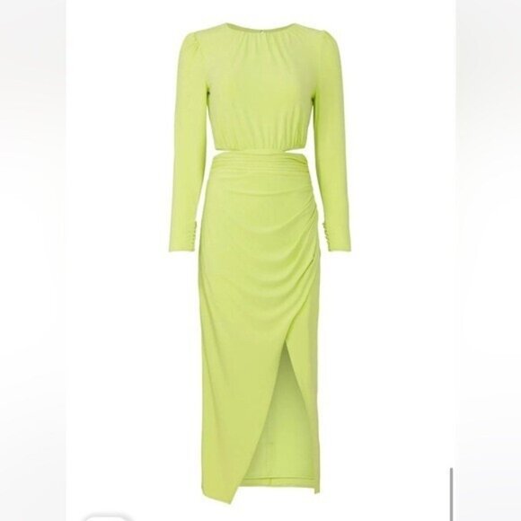 SELF-PORTRAIT Cutout Jersey Midi Green Dress Long Sleeve Size US 10 Evening - Picture 1 of 11